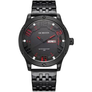 OCHSTIN 7255 mode stalen band dag-datum quartz herenhorloge (zwart rood)