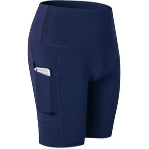 High Waist Yoga Slant Pocket Oefening Quick Dry Tight Elastic Fitness Shorts (Kleur: Navy Size:S)