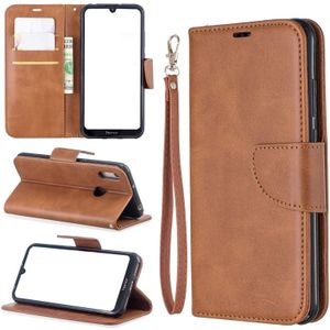 Retro Lambskin textuur zuivere kleur horizontale Flip PU lederen case voor voor Huawei Y6 2019 & Y6 Pro 2019  met houder & kaartsleuven & portemonnee & Lanyard (bruin)