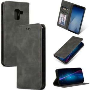 Retro huid voelen Business magnetische horizontale Flip lederen case voor Samsung Galaxy A8 plus 2018 ?? (donkergrijs)