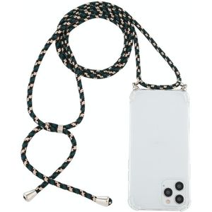 Voor iPhone 12 Pro Max Schokvrije transparante TPU-behuizing met Lanyard(Groen Zwart)