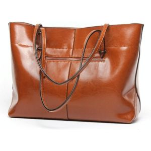 L4002 trendy casual tote tas schouder vrouwen tas (retro bruin horizontale versie)