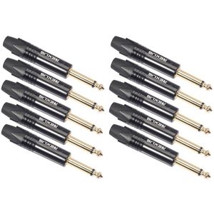 10 STKS TC202 6.35 mm vergulde mono geluid lassen audio adapter plug (zwart)