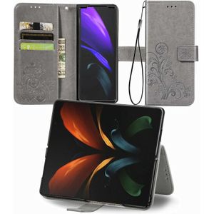 Voor Samsung Galaxy Z Fold4 vierbladige gesp relifgesp lederen telefoonhoes