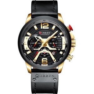 M8329 casual sport lederen horloge voor mannen (goud zwart)