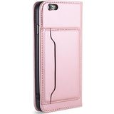 Voor iPhone 6 Plus / 6s Plus Sterk Magnetisme Schokbestendig horizontaal flip vloeistofgevoel voel lederen hoes met Holder & Card Slots & Wallet(Rose Gold)