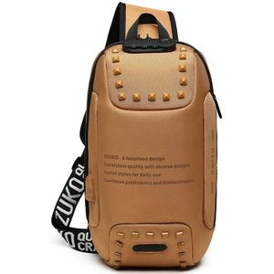 Ozuko 9283 Men Outdoor Anti-theft Chest Bag Rivet Messenger Bag met externe USB-oplaadpoort (Bruin)