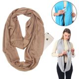 Vrouwen Solid winter Infinity Scarf Pocket lus rits zak sjaals (kaki)