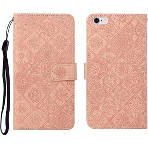 Ethnic Style Embossed Pattern Horizontal Flip Leather Case met Holder & Card Slots & Wallet & Lanyard Voor iPhone 6 Plus(Pink)