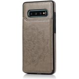 Voor Samsung Galaxy S10 Double Buckle Mandala Patroon PU+TPU Beschermhoes met kaartslots & houder & fotoframe(Grijs)