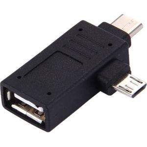 USB-C / Type-C Male + Micro USB Male naar USB 2.0 vrouwelijke Adapter(zwart)