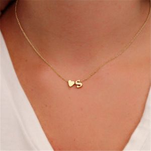 Mode kleine sierlijk hart initile ketting gepersonaliseerde brief ketting  letter S (goud)