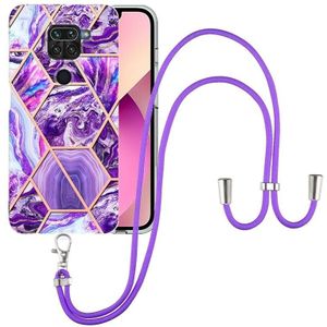 For Xiaomi Redmi Note 9 / 10X 4G Electroplating Splicing Marble TPU Phone Case with Lanyard(Dark Purple)