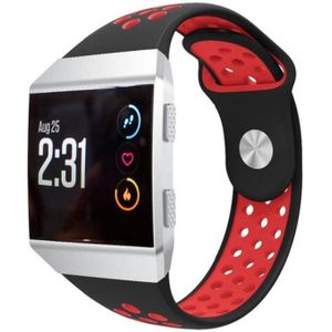 Voor Fitbit Ionische ademende tweekleurige siliconen horlogeband (zwart rood)