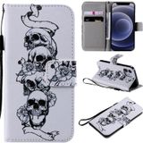 Schilderij Horizontale Flip Lederen Case met Houder & Card Slot & Lanyard Voor iPhone 12 mini(Skull Bone)