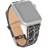 Voor Apple Watch 5 & 4 44mm / 3 & 2 & 1 42mm Glitter Sequins Leather Replacement Strap Watchband (Zwart Goud)