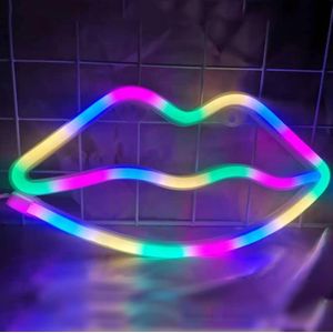 Neon LED Modellering Lamp Decoratie Nachtlampje  Voeding: Batterij of USB (kleurrijke lipprint)