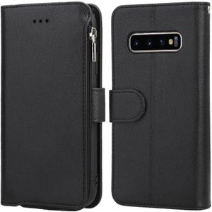 For Samsung Galaxy S10+ Microfiber Zipper Horizontal Flip Leather Case(Black)
