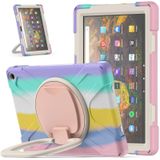 Silicone + PC Protective Case with Holder & Shoulder Strap For Amazon Kindle Fire HD 10 2021(Colorful Pink)