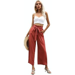 Damesmode Mode High-Taille Effen Kleur Bebouwde Broek Casual Uitlopende Broek (Kleur: Mahonie Kleur Maat: S)