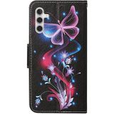 Voor Samsung Galaxy S23 FE 5G 3D gekleurde tekening flip lederen telefoonhoes (fluorescerende vlinder)