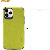 Voor iPhone 11 Pro ENKAY ENK-PC0322 2 in 1 Business Series Denim Texture PU Leather + TPU Soft Slim Case Cover & 0 26mm 9H 2.5D Tempered Glass Film(Green)