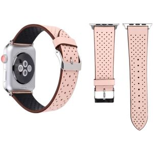 Voor Apple Watch Series 3 & 2 & 1 38mm eenvoudige mode lederen gat patroon horlogebandje (roze)
