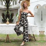 Dames Chiffon Gedrukt Boot Schouder Jumpsuit (Kleur: Zwart Maat: L)