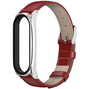 Voor Xiaomi MI Band 6/5/4/3 Mijobs First Layer Cowhide Plus Vervanging Horlogeband (rood zilver)