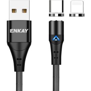ENKAY 2 in 1 3A USB naar 8-pins + Type-C magnetische snellaadgegevenskabel  lengte: 2 m