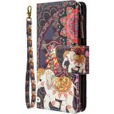 Voor iPhone 8 & 7 Gekleurd tekenpatroon Rits Horizontale Flip Lederen case met Holder & Card Slots & Wallet(Flower Elephants)