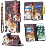 Voor iPhone 8 & 7 Gekleurd tekenpatroon Rits Horizontale Flip Lederen case met Holder & Card Slots & Wallet(Flower Elephants)