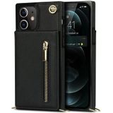 Cross-body rits vierkante TPU + PU achterkant case met houder & kaart slots & portemonnee & riem voor iPhone 12/12 pro