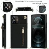 Cross-body rits vierkante TPU + PU achterkant case met houder & kaart slots & portemonnee & riem voor iPhone 12/12 pro