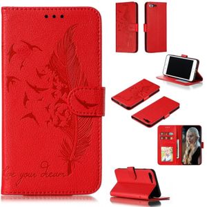 iPhone 7 Plus & 8 Plus horizontaal Litchi structuur 3D veren patroon PU leren Flip Hoesje met houder  foto frame en opbergruimte voor pinpassen & geld (rood)