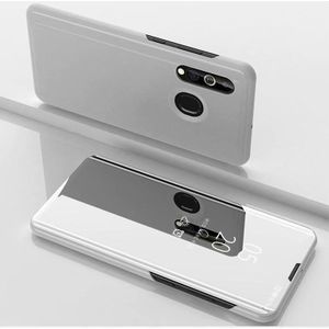 Voor Galaxy A20s plated spiegel links en rechts Flip cover met stand mobiele telefoon holster (zilver)