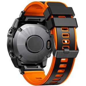 Voor Garmin Fenix 7X 26 mm platbinding tweekleurige siliconen horlogeband met snelsluiting (zwart oranje)