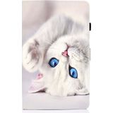 Voor Galaxy Tab S6 Lite Naaideraden horizontaal gespoten platte leren behuizing met Pen Cover & Anti Skid Strip & Card Slot & Holder(White Cat)