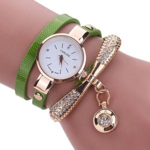 Mode vrouwen casual armband lederen band Watch (groen)