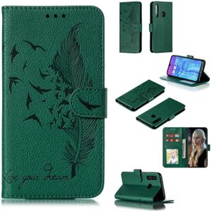 Feather patroon Litchi textuur horizontale Flip lederen draagtas met portemonnee & houder & kaartsleuven voor Huawei Honor 10i/P Smart + 2019/Honor 20i/Honor 10 Lite (groen)