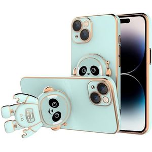 Voor iPhone 14 Pro Max Emoji Astronaut Houder Telefoon Case met Lens Film (Lichtcyaan)