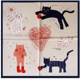 Leeftijd-reducerende Cartoon Cat Patroon Parent-Child Silk Sjaal herfst en winter kinderen zijden sjaal  grootte: 53 x 53cm (Naakt Fan)
