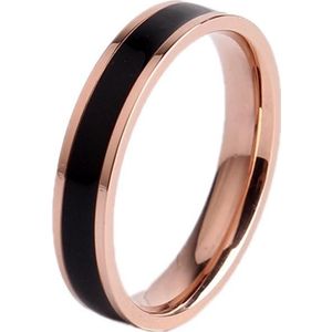 4 PCS Simple Black White Epoxy Couple Ring Women Titanium Steel Ring Jewelry  Size: US Size 6(Black Glue Rose Gold)
