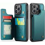 Voor iPhone 14 Pro Max CaseMe C22 Kaartsleuven Houder RFID Anti-diefstal Telefoonhoesje (Blauw Groen)