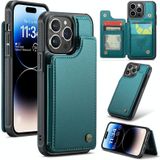 Voor iPhone 14 Pro Max CaseMe C22 Kaartsleuven Houder RFID Anti-diefstal Telefoonhoesje (Blauw Groen)