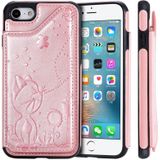 Voor iPhone 8/7 kat Bee relif patroon schokbestendige beschermende case met kaartsleuven & fotolijstjes (Rose goud)