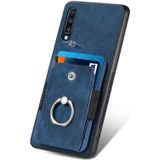 Voor Samsung Galaxy A70 / A70s Retro Skin-feel Ring Card Wallet Phone Case(Blauw)