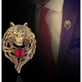 3 stks Retro Wolf Head Broches Creatieve Persoonlijkheid Animal Pin Mannen Past Coat Badge Accessoires (Golden)
