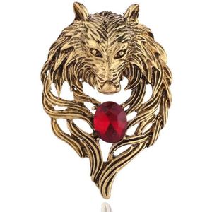 3 stks Retro Wolf Head Broches Creatieve Persoonlijkheid Animal Pin Mannen Past Coat Badge Accessoires (Golden)