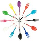 Bestek metalen keuken Wandklok lepel vork creatieve kwarts muur gemonteerde klokken modern design decoratieve horloge kleur